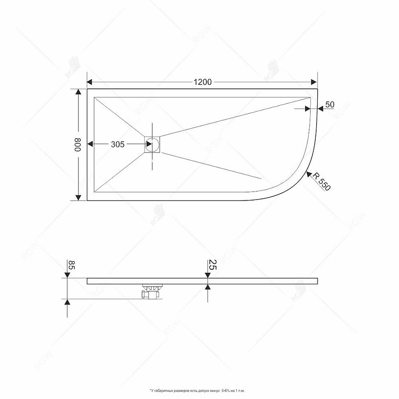 Душевой поддон из искусственного камня RGW Stone Tray ST/AL-W 120x80 16154128-01L схема 3