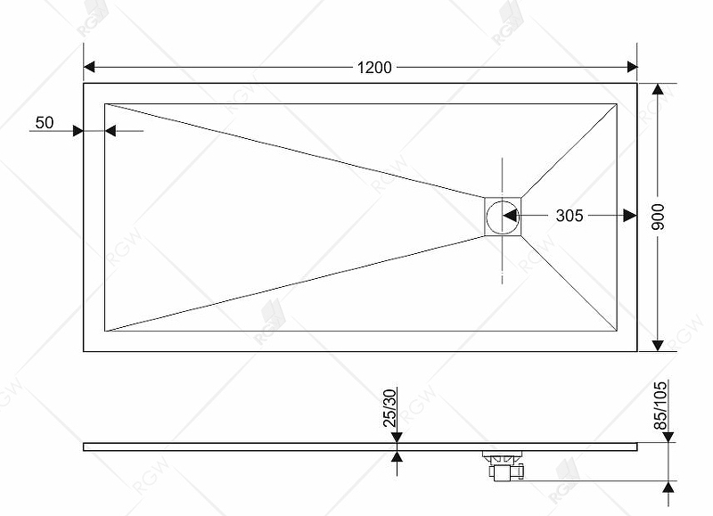 Душевой поддон из искусственного камня RGW Stone Tray ST 120x90 16152912 схема 5