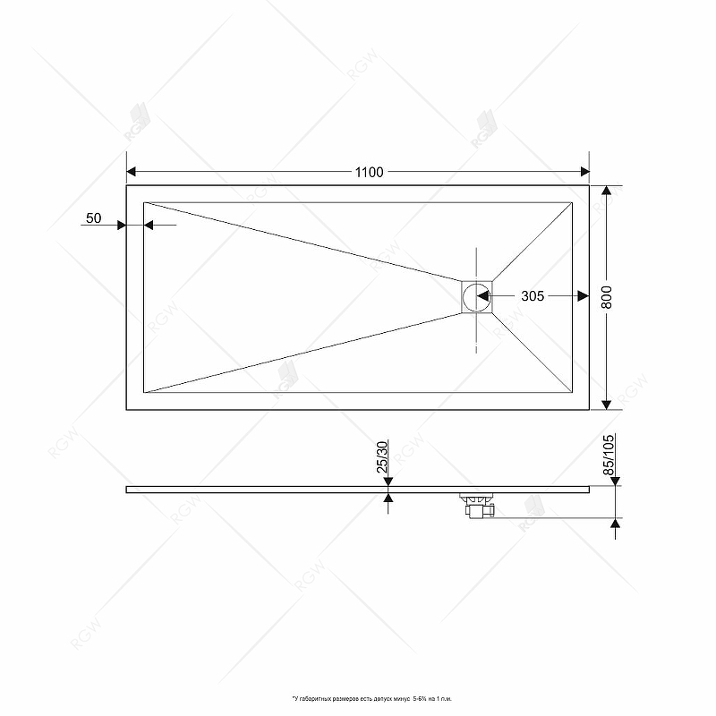 Душевой поддон из искусственного камня RGW Stone Tray ST 110x80 16152811 схема 5