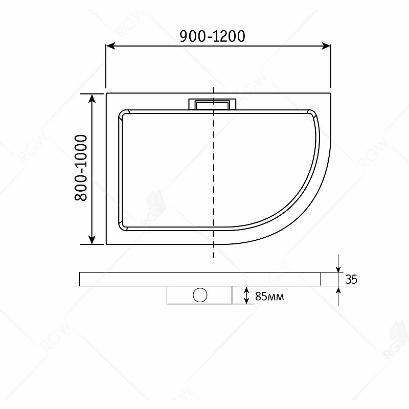 Душевой поддон из искусственного камня RGW GWS-41R 120х80 03150482-01 схема 3