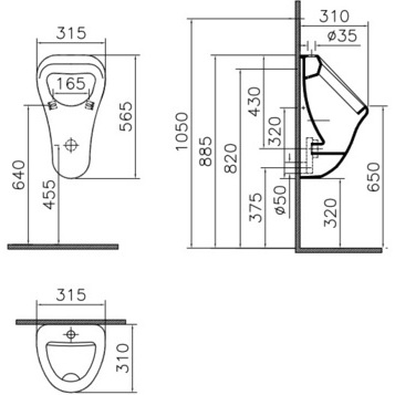 Подвесной писсуар 6202B003-0198 VITRA Arkitekt схема 2