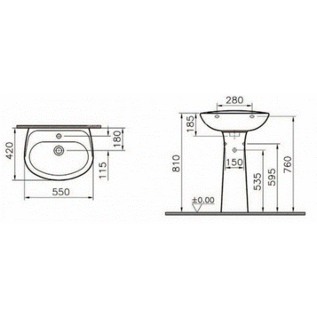 Раковина с пьедесталом 55 см 9600B003-7650 VITRA Normus схема 5