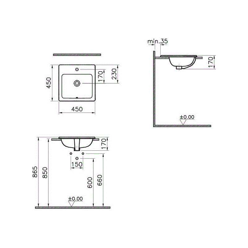 Встраиваемая сверху раковина на 45 см VITRA S20 5463B003-0001 ФОТО