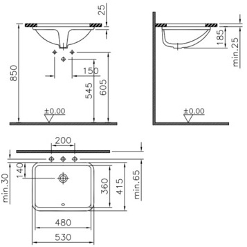 Раковина 53 см VITRA S50 встраиваемая снизу 5339B003-0012 ФОТО