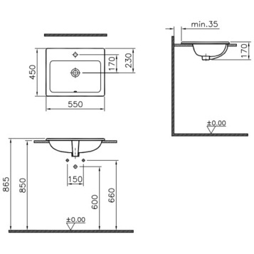 Раковина 55 см VITRA S20 5465B003-0001 схема 3