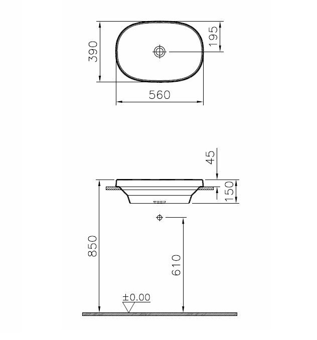 Раковина встраиваемая сверху VITRA Frame 56х39 см  5652B403-0016 схема 2