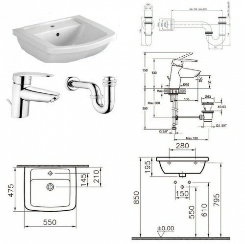 Раковина подвесная 55 см VITRA Form300 5241B003-6500 схема 2