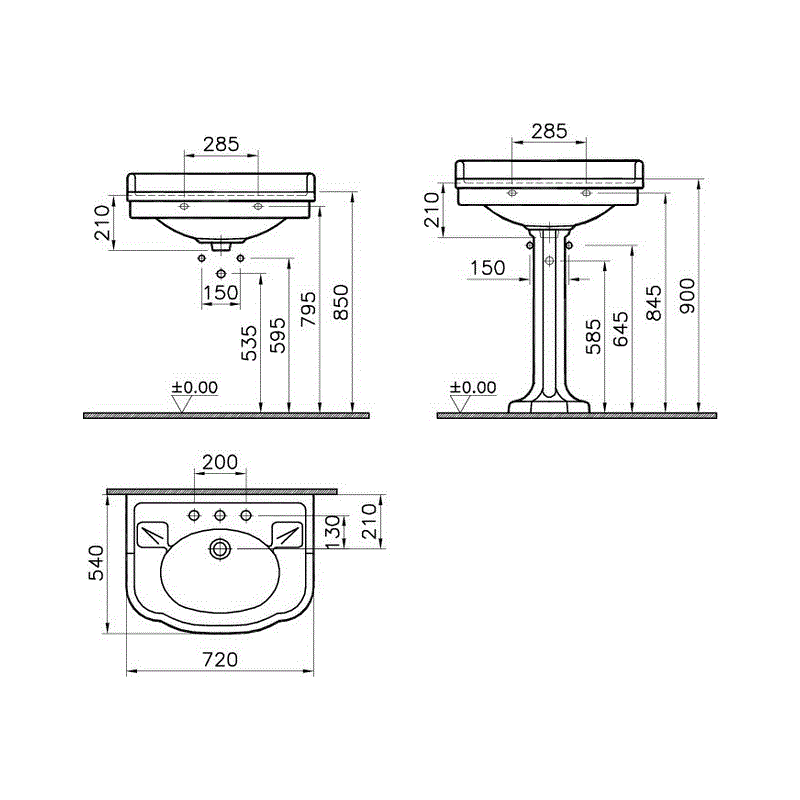 Раковина подвесная 72 см VITRA Efes 6055B003-0001 схема 6