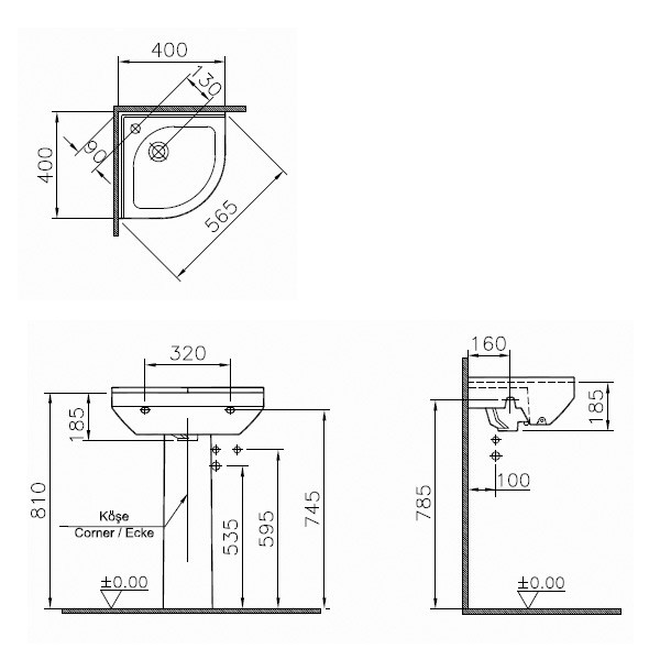 Угловая раковина 40 см VITRA S50 5306B003-0999 ФОТО