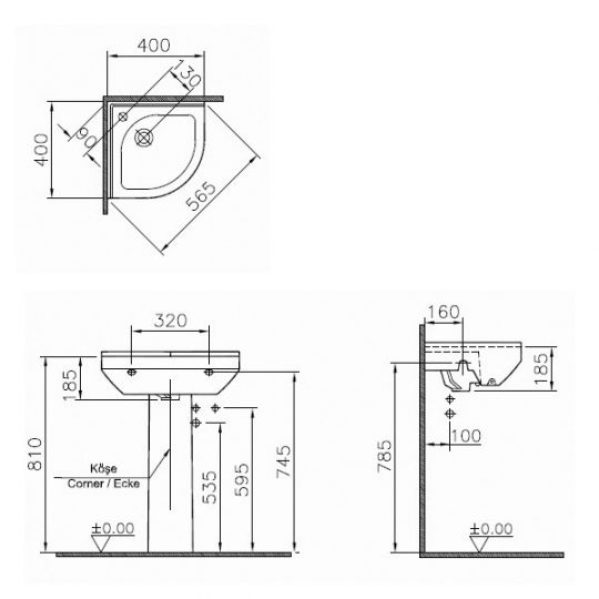 Угловая раковина 40 см VITRA S50 5306B003-0999 ФОТО