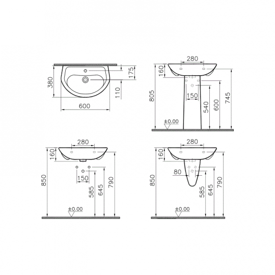 Раковина подвесная 60 см VITRA Arkitekt 6604B003-0001 ФОТО