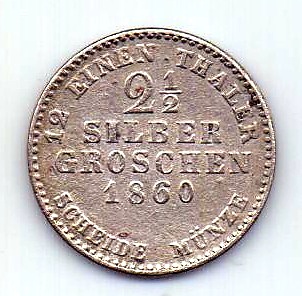 2 1/2 гроша 1860 Гессен Германия XF