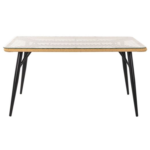 Стол обеденный AURA  прямоугольный со стеклом (Экоротанг эрба стейпл грано)