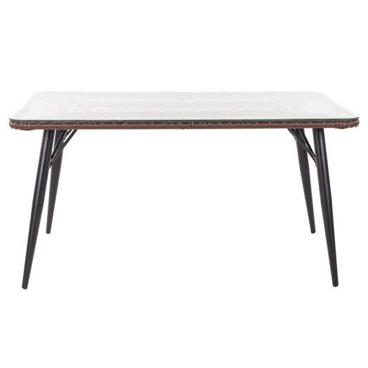 Стол обеденный AURA  прямоугольный со стеклом (Экоротанг эрба стейпл коричневый)