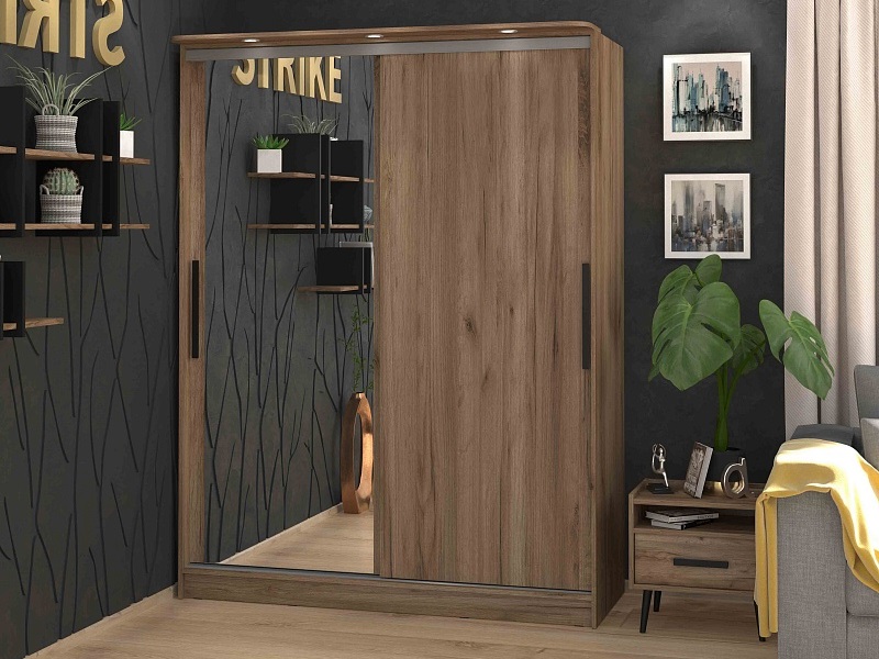 Шкаф-купе Strike 1600 Дуб Крафт табачный с зеркалом