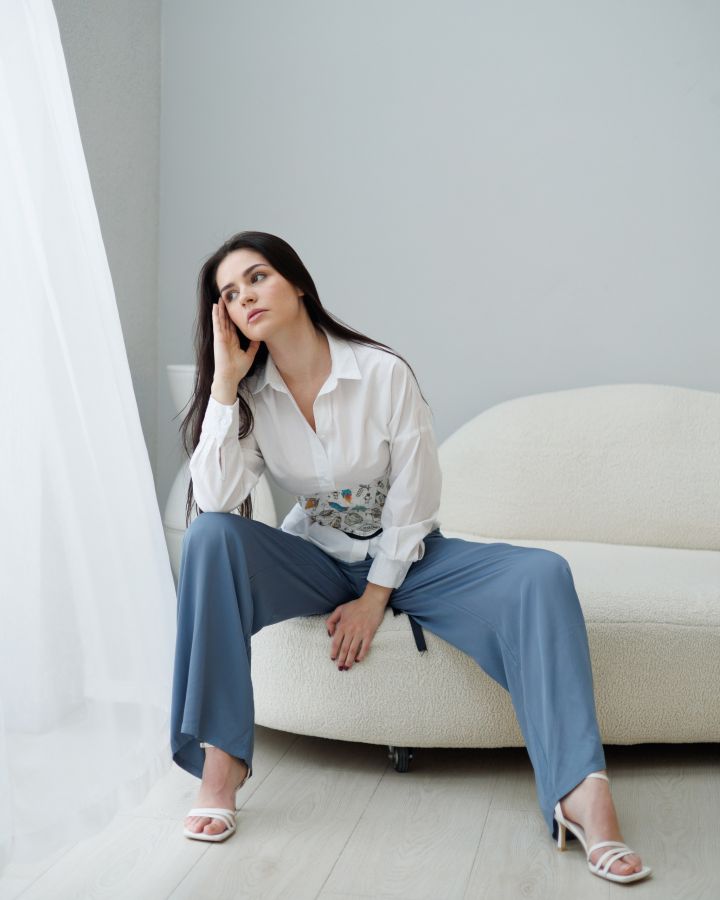 Брюки из бамбука синие