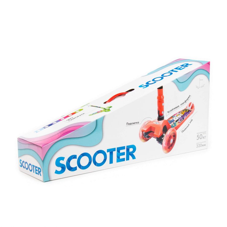 # 0072C Детский самокат (со складной ручкой) (с наклейкой V1) (красно-чёрный) (в коробке)