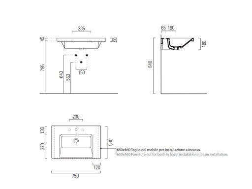 Раковина GSI Norm 86871 подвесная или встраиваемая 75x50