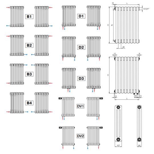 Стальной трубчатый радиатор Rifar TUBOG 2057 подключение нижнее одностороннее с термоклапаном Белый (RAL 9016) схема 8