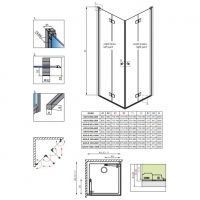 Стеклянный душевой уголок Radaway Nes KDD B двухдверный складной 100х100 см схема 2