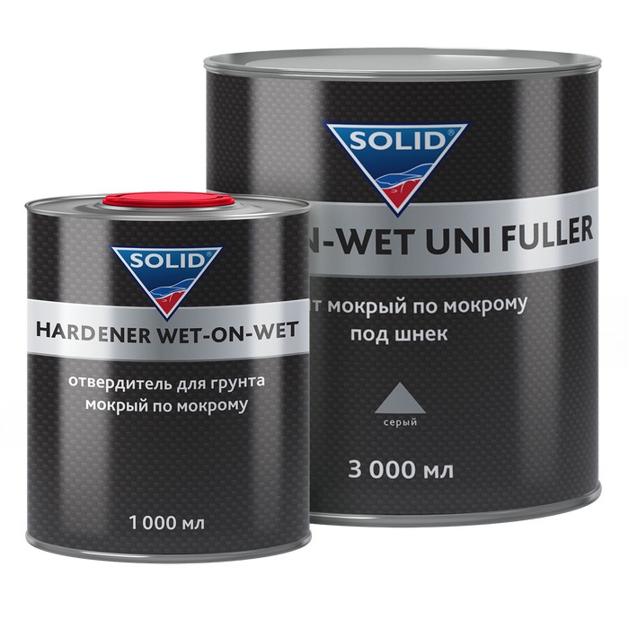 Solid  PROF WET-ON-WET GREY UNI FULLER грунт мокрый по мокрому 3+1, цвет: серый, 3л. +1л., комплект