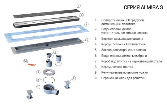 Душевой лоток Vincea SAY ALMIRA -S под плитку SAY.602.60.S.U схема 3