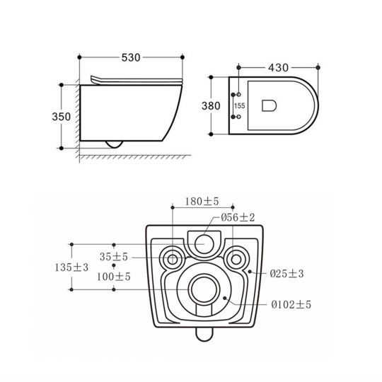 Безободковый подвесной унитаз с ультратонкой быстросъемной крышкой-сиденьем с плавным опусканием Vincea Felice VT1-25 схема 7 Безободковый подвесной унитаз с ультратонкой быстросъемной крышкой-сиденьем с плавным опусканием Vincea Felice VT1-25 схема 7