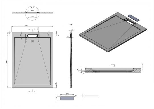 Прямоуголный поддон для душа из искуственного камня Vincea VST-4SRL9012W схема 8