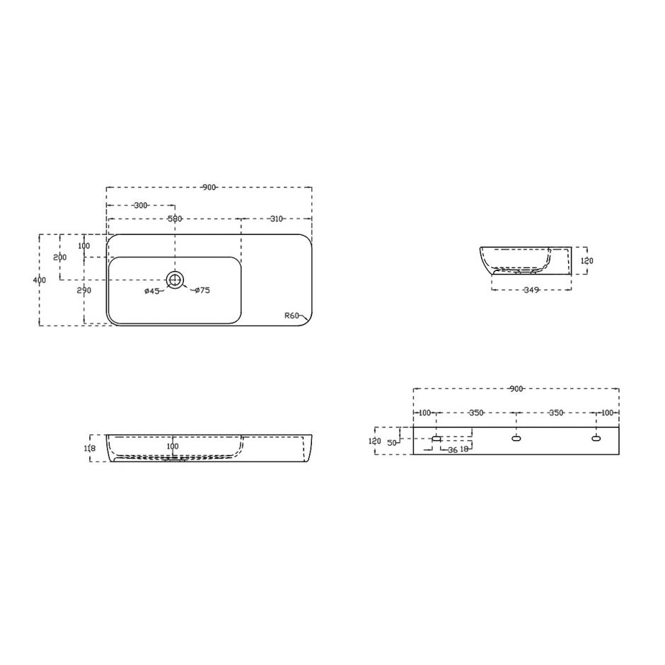 Подвесная раковина Vincea Solid Surface с отверстием под смеситель VWB-6S590MW ФОТО