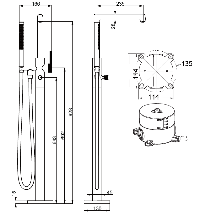 Напольный смеситель для ванны Vincea RIM VTF-2RMCH ФОТО