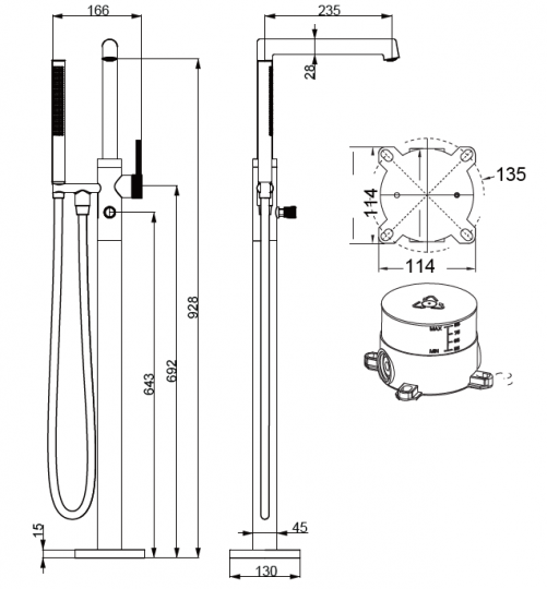 Напольный смеситель для ванны Vincea RIM VTF-2RMCH схема 3