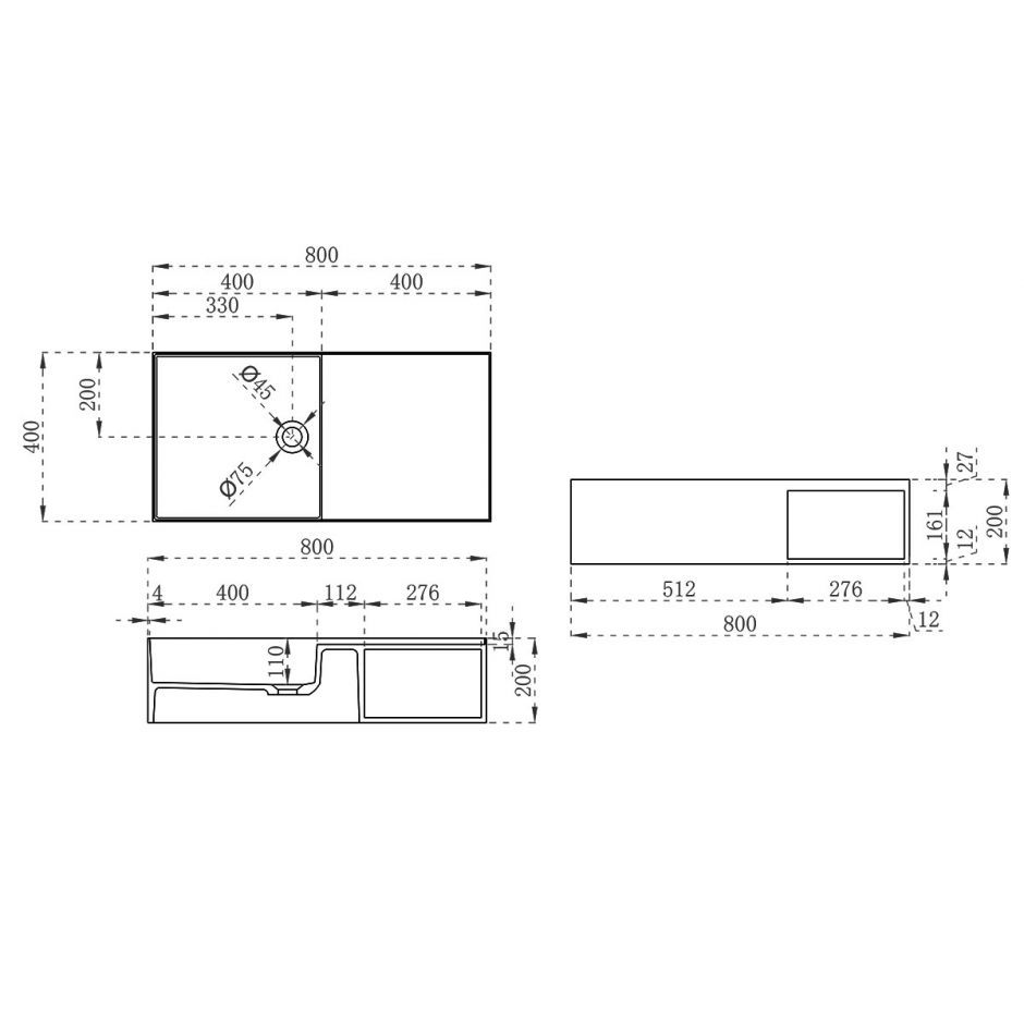 Подвесная раковина Vincea Solid Surface VWB-6S180MW ФОТО