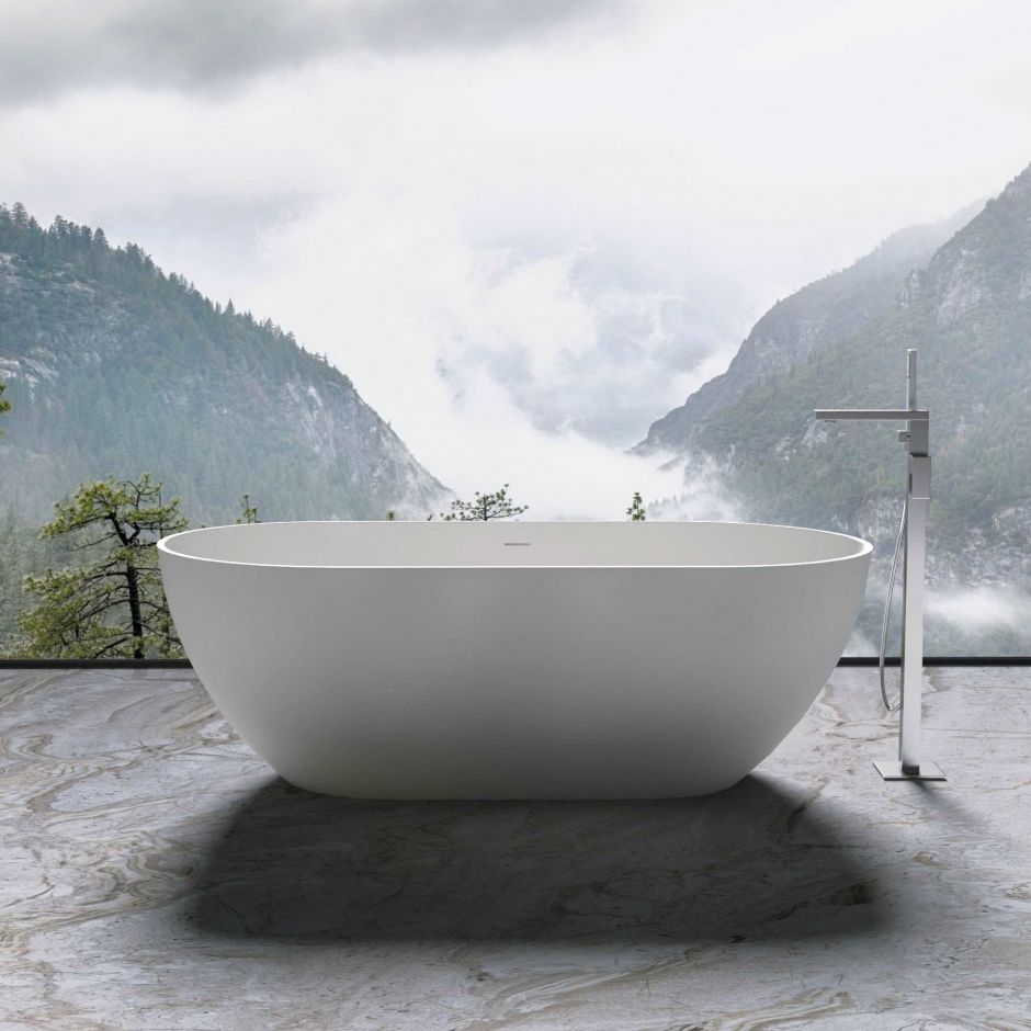 Изображение Отдельностящая ванна Vincea Solid Surface слив-перелив в комплекте VBT-4S04MW