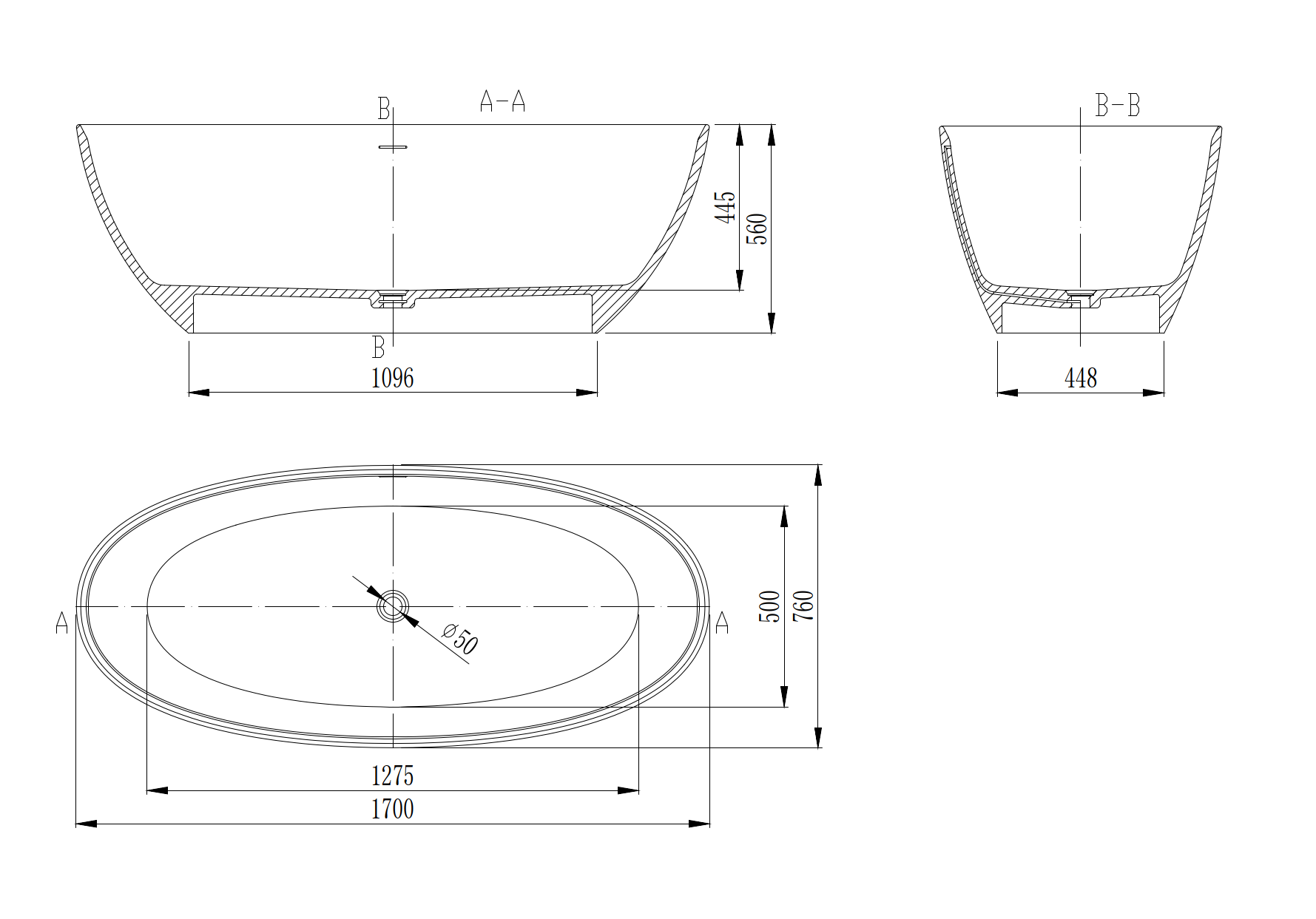 Отдельностящая ванна Vincea Solid Surface слив-перелив в комплекте VBT-4S01MW схема 4