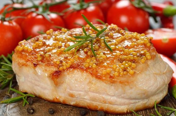 СТЕЙК ИЗ СВИНИНЫ С ДИЖОНСКОЙ ГОРЧИЦЕЙ И СЛАДКИМ ПЕРЦЕМ (250/50)