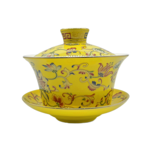 Гайвань  "Райские цветы " на желтом фоне фарфор 350 мл