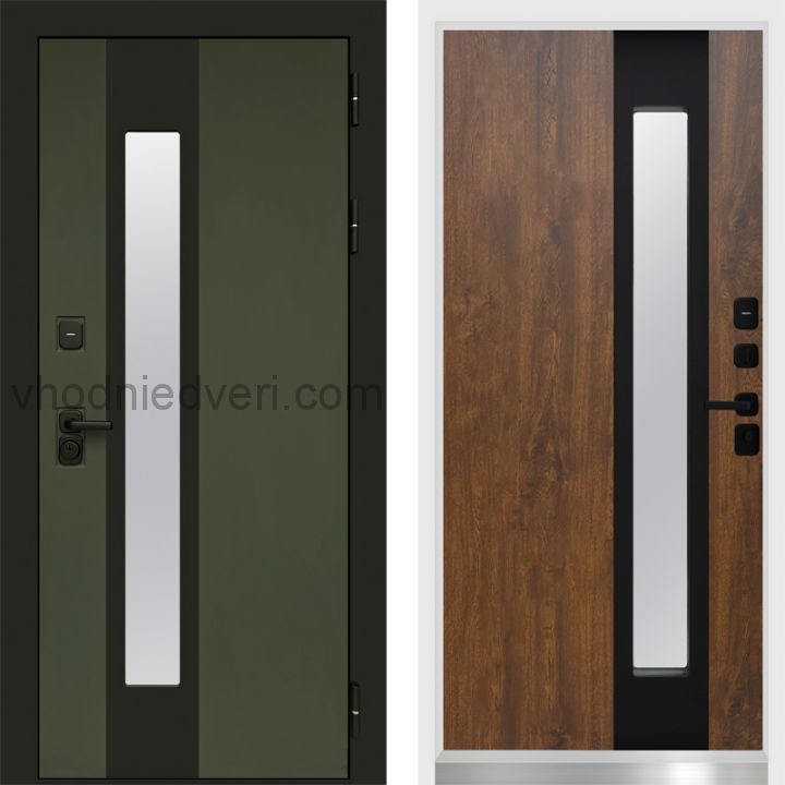 Входная дверь Termo-door Арктика Грин - Дуб с терморазрывом и стеклопакетом, белый короб