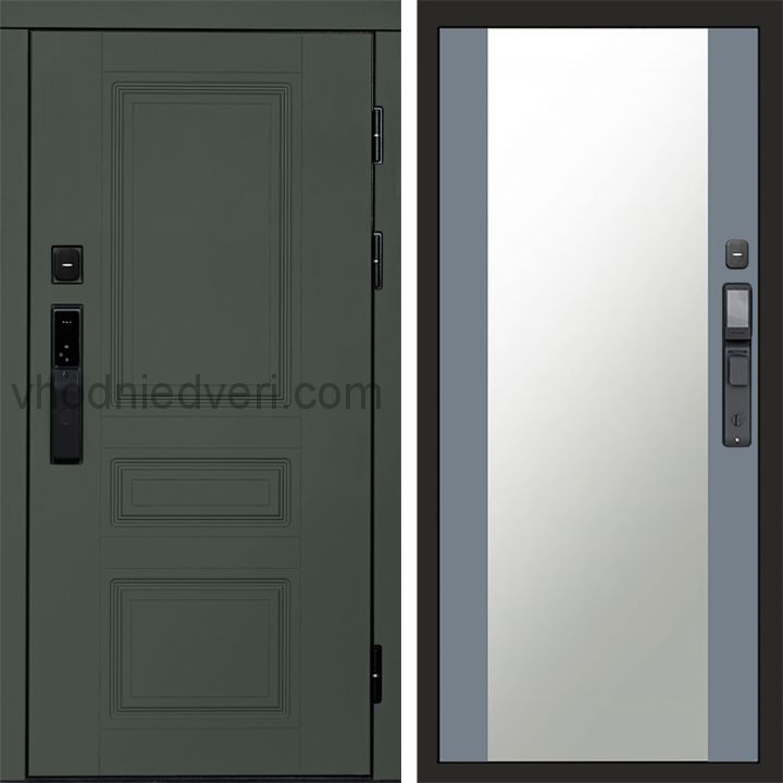 Входная дверь Termo-door ОРЕГОН GREEN с электрозамком - Зеркало Грей софт