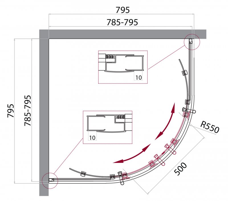 Душевой уголок Belbagno Uno-195 R прозрачное стекло, профиль хром 90х90 см ФОТО