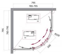 Душевой уголок Belbagno Uno-195 R прозрачное стекло, профиль хром 90х90 см схема 2 Душевой уголок Belbagno Uno-195 R прозрачное стекло, профиль хром 90х90 см схема 2
