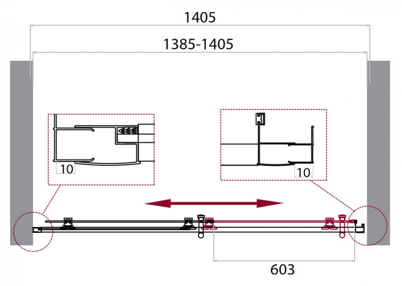 Душевой уголок в нишу Belbagno Uno-195 BF профиль хром 140 см ФОТО