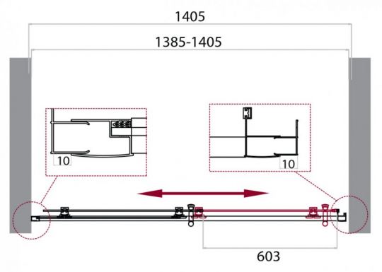 Душевой уголок в нишу Belbagno Uno-195 BF профиль хром 140 см схема 2