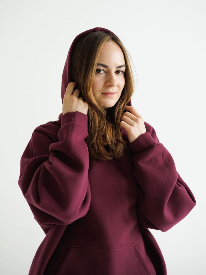 Худи оверсайз с начесом каберне