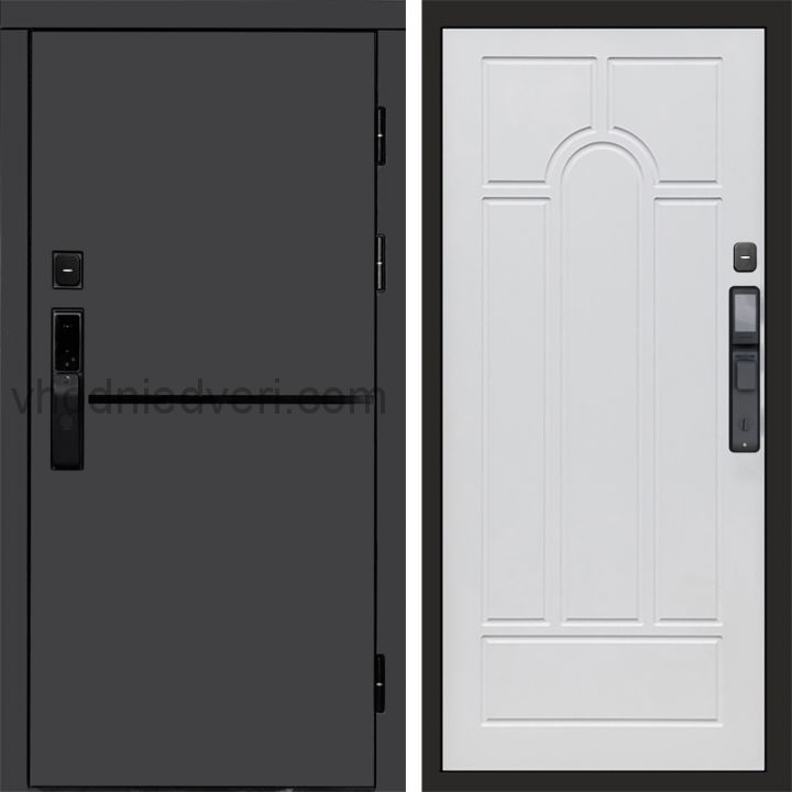 Входная дверь Termo-door ТРЕНД ГРАФИТ с электрозамком - Арка Белое дерево