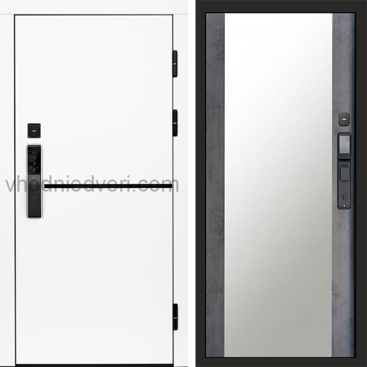 Входная дверь Termo-door ТРЕНД WHITE с электрозамком - Зеркало Бетон темный