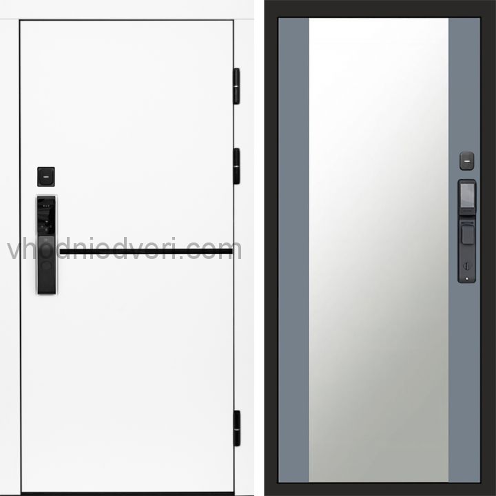 Входная дверь Termo-door ТРЕНД WHITE с электрозамком - Зеркало Грей софт