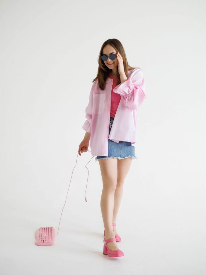 Рубашка розовая в полоску