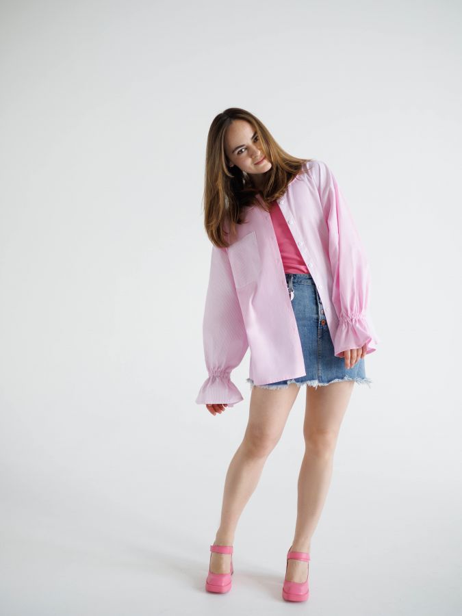 Рубашка розовая в полоску