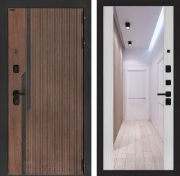 Входная дверь Лабиринт KARMINA с зеркалом Максимум Сандал белый