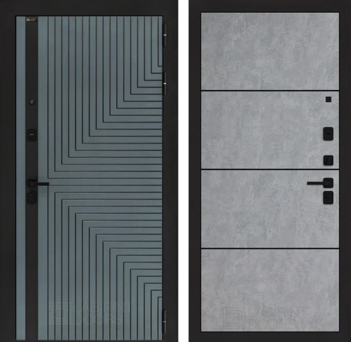 Входная дверь Лабиринт CREDOR 25 Бетон светлый (черная вставка)